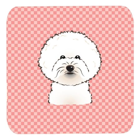 3.5 X 3.5 In. Checkerboard Pink Bichon Frise Foam Coasters- Set Of 4